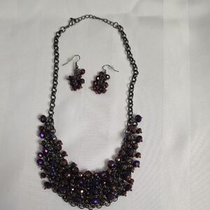 Elegant Purple and Gold Beaded Necklace and Earring Set
